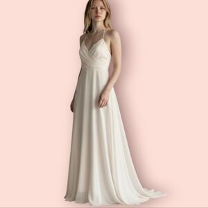 soft blush pink strappy ruched bodice chiffon fairycore Long gown sz 12